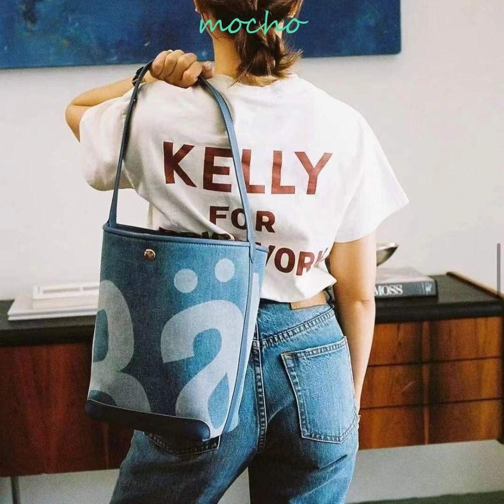 Mocho ไทย กระเป๋าสะพาย ความจุขนาดใหญ่ แรลลี่ไทย ขยับได้ กระเป๋าทรงถัง กระเป๋าถือ กระเป๋าช้อปปิ้ง ผ้าแคนวาส พิมพ์ลาย แฟชั่น