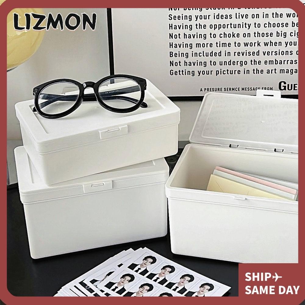Lizmon กล่องเก็บรูปภาพ แบบฝาพับ พลาสติก กันฝุ่น สีขาว สําหรับเก็บการ์ด