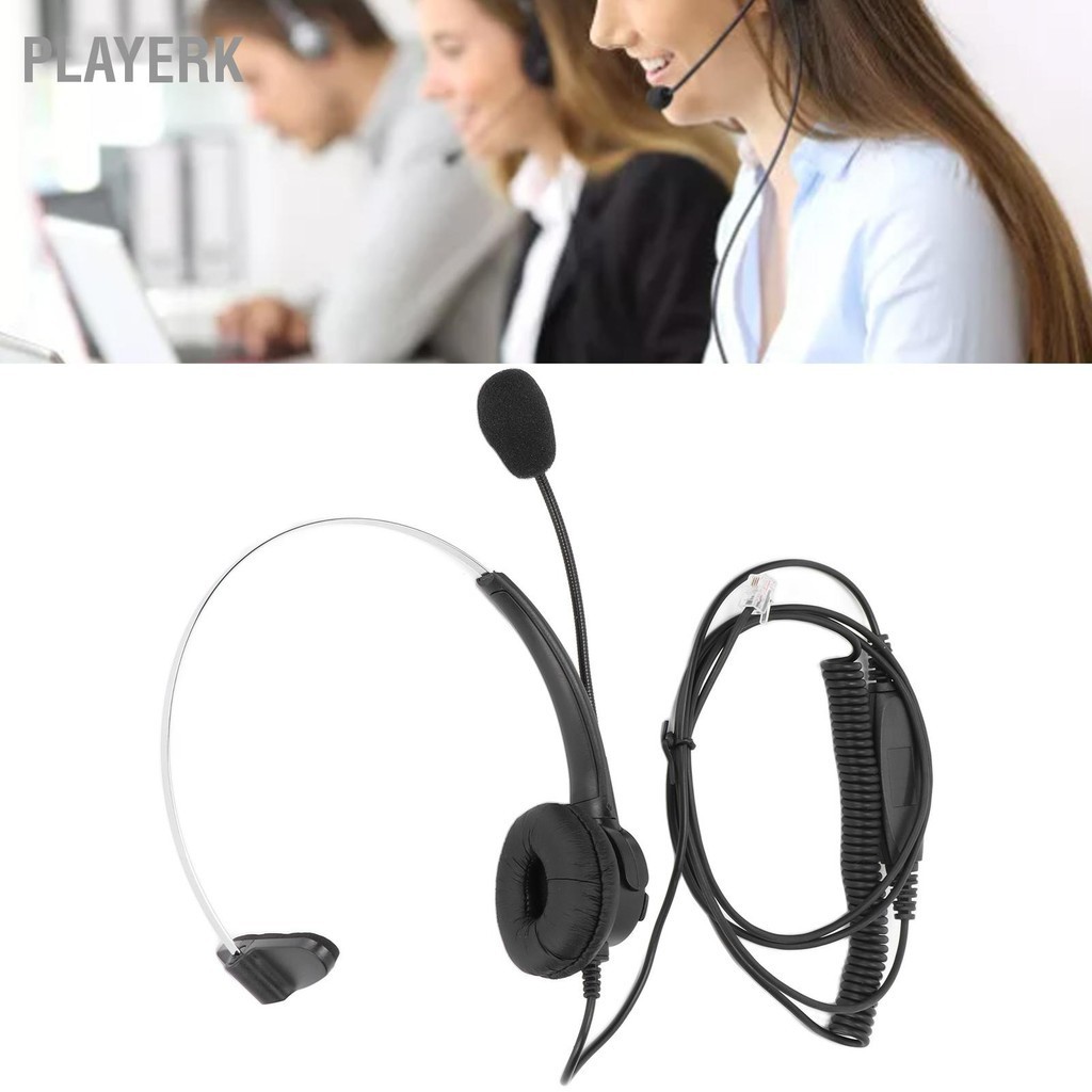Playerk RJ9 ชุดหูฟังโทรศัพท์ Call Center ชุดหูฟังลดเสียงรบกวนแบบมีสาย Professional ชุดหูฟังโมโนพร้อมไมโครโฟน