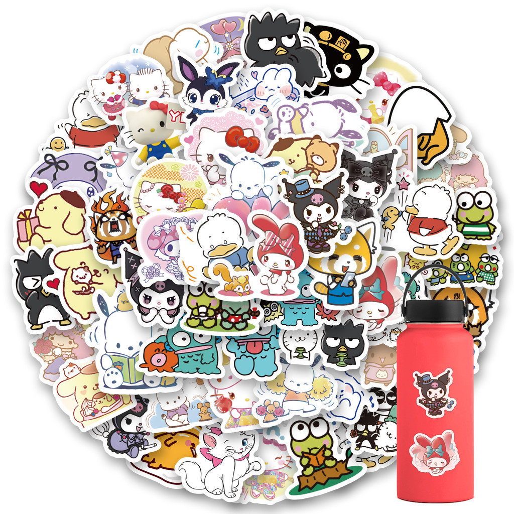 สติกเกอร์ ลายกราฟฟิตี้ Sanrio Family คละแบบ สําหรับติดตกแต่งหมวกกันน็อค จักรยาน 100 ชิ้น