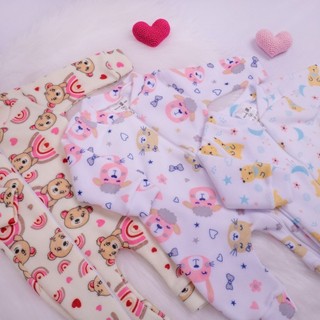 Kit com 3 Peças Macacao Bebe Feminino Menina Enxoval em Soft dia a dia confortavel