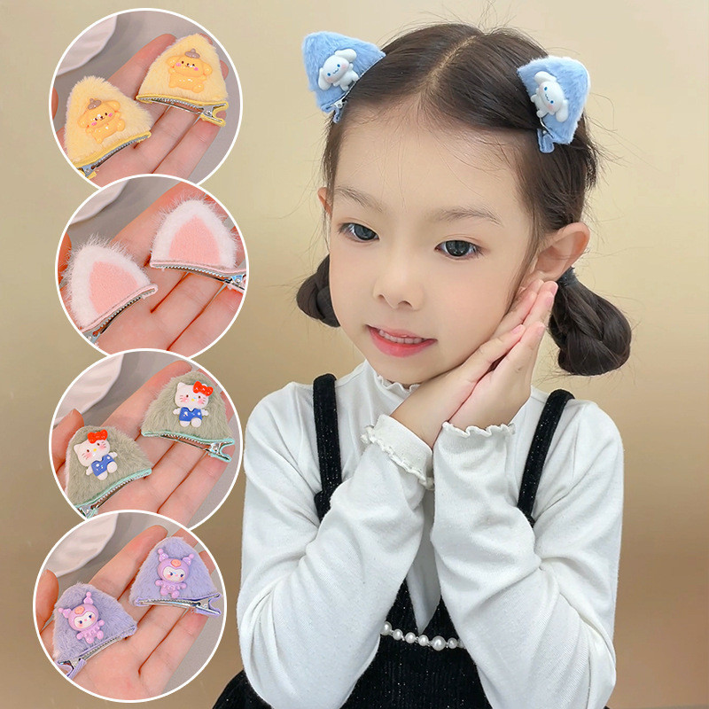 SANRIO เครื่องประดับ กิ๊บติดผม รูปหูแมว แฟชั่นฤดูหนาว สําหรับเด็ก