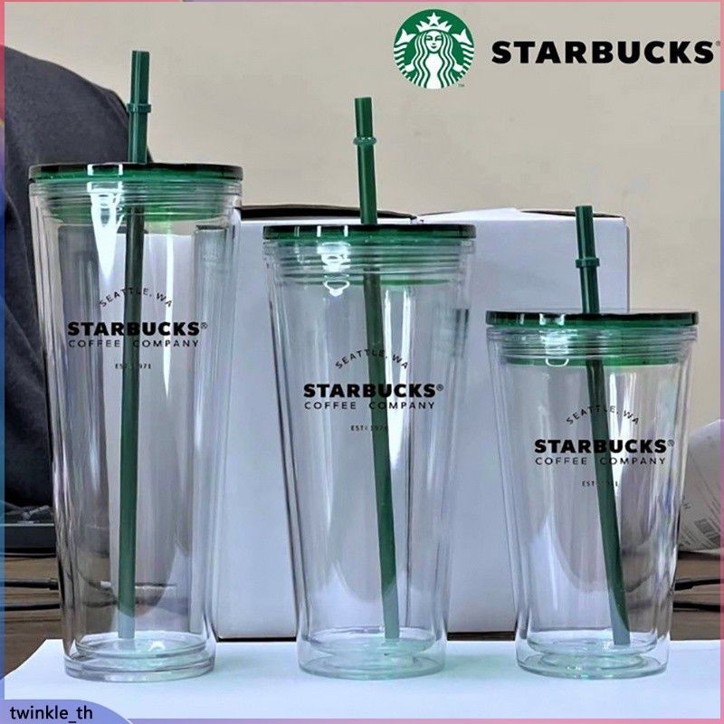 Starbucks 24ออนซ์ขนาดใหญ่คู่ผนังฉนวนแก้วอะคริลิที่มีฟางและฝาขนาดใหญ่ดื่มขวดกาแฟ (Twinkle.Th)