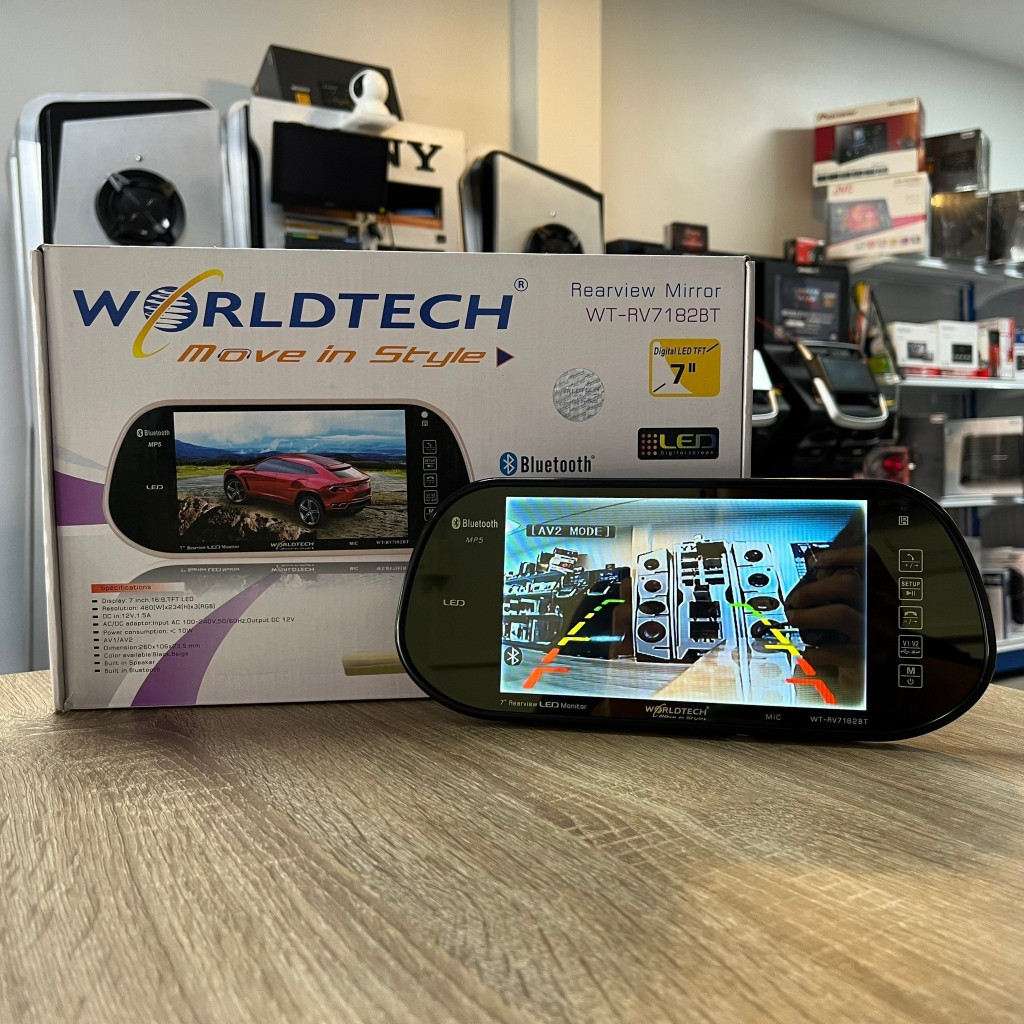 WORDTECH รุ่น WT-RV7182BT จอติดกระจกมองหลังพร้อมกล้องถอยหลัง 7นิ้ว USB,SD CARD,มีบลูทูธในตัว เล่นเพล