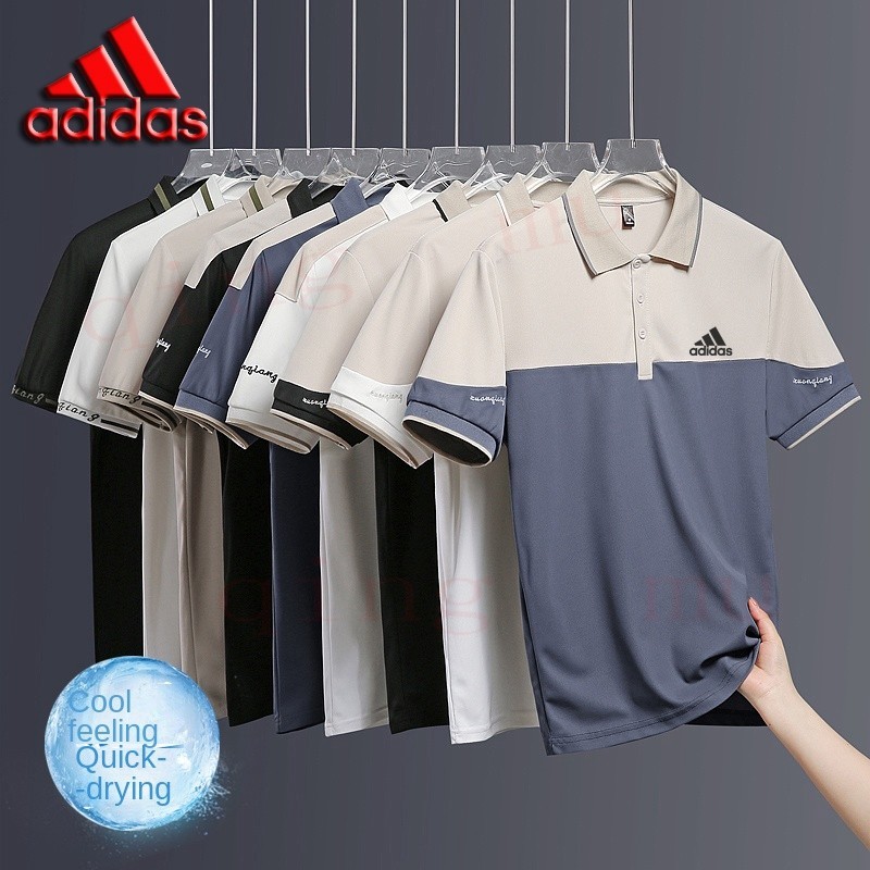 Adidasเสื้อโปโลแขนสั้นลําลอง ผ้าเรยอน แบบแห้งเร็ว แฟชั่นฤดูร้อน สไตล์นักธุรกิจ ส