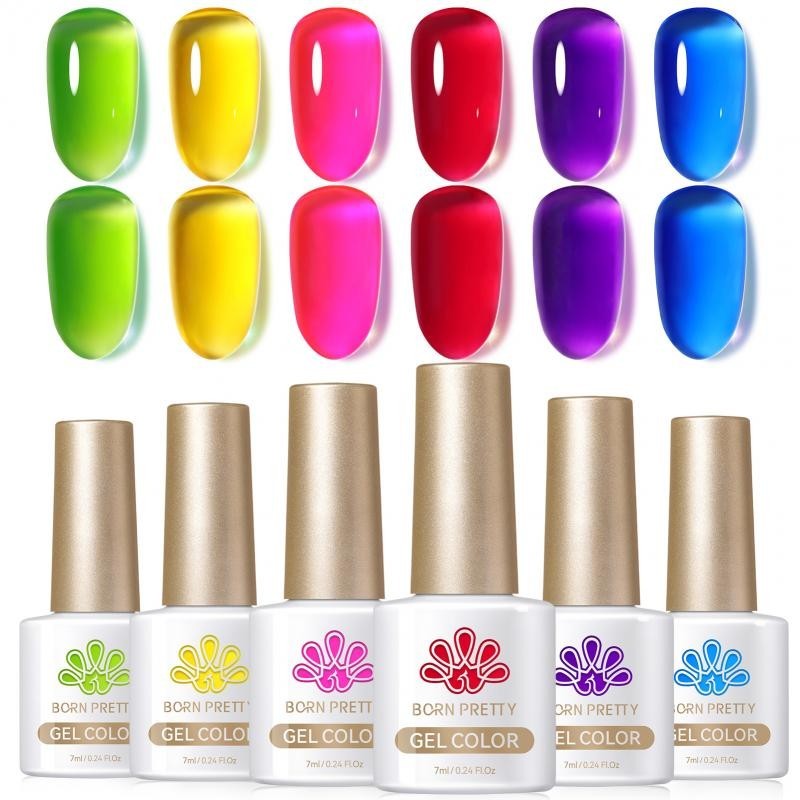 Born PRETTY ชุดน้ํายาทาเล็บเจลลี่ นีออน สีฟ้า 6 ชิ้น