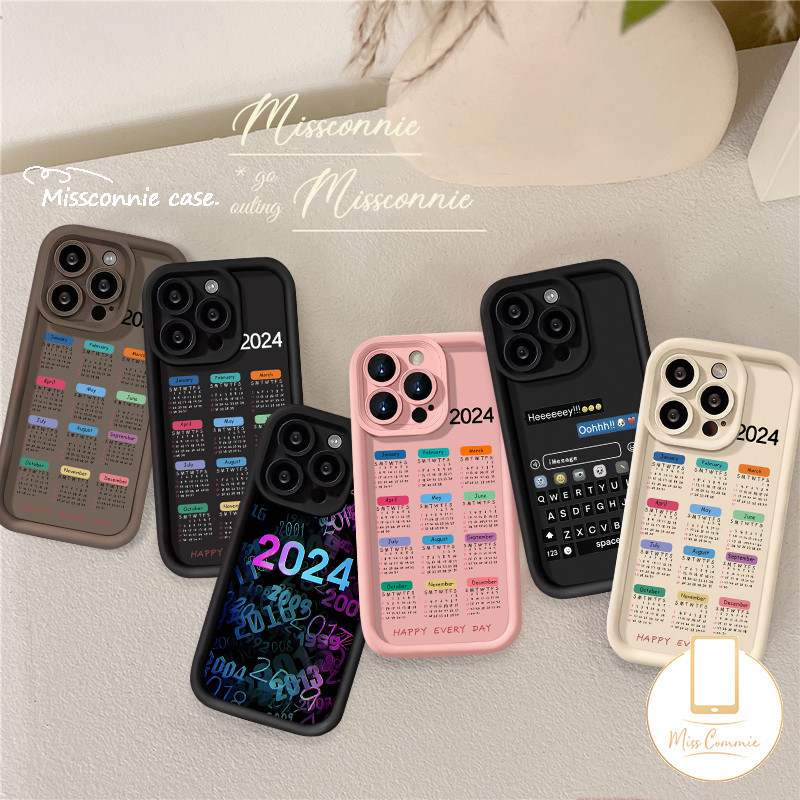 2024 ปฏิทินคู่แฟชั่นเคสซิลิโคนสําหรับ IPhone 15 11 16 XR 7Plus 15 11 Pro Max 11 13 12 14 13 12 Pro Max 7 8 6 6s Plus X XS Max SE 2020 น่ารักหมี Angel Eyes เคส