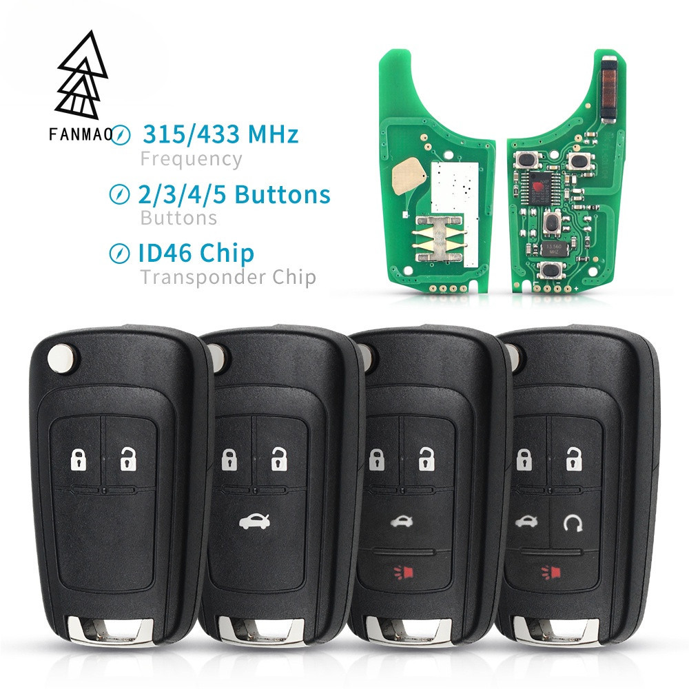 Fanmao รีโมตกุญแจรถยนต์ 2 3 4 ปุ่ม 433MHz ชิป ID46 สําหรับ Chevrolet Malibu Cruze Aveo Spark Sail