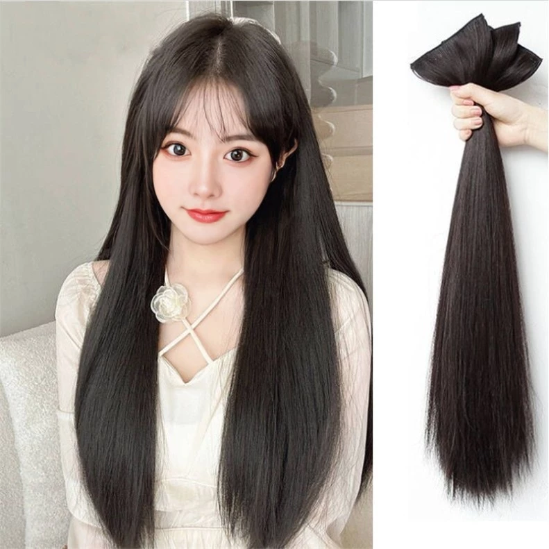 แฮร์พีชเสริมผม1ชิ้น แผ่นเสริมผมหนา ยาว40/50/60cm แบบกิ๊บ2ตัว ติดแน่น ไหมไม่เงา