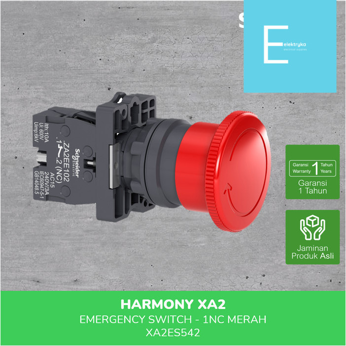 MERAH Schneider Electric XA2 สวิตช์ฉุกเฉิน 40mm 1NC สีแดง - XA2ES542
