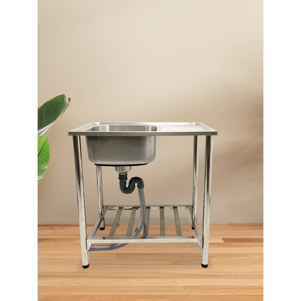 LOCAL789 CROWN อ่างล้างจานพร้อมขาตั้ง 1 หลุมมีที่พัก 75x45x21 ซม. SS1-7545 (1/2) ร้านอยู่ในไทย