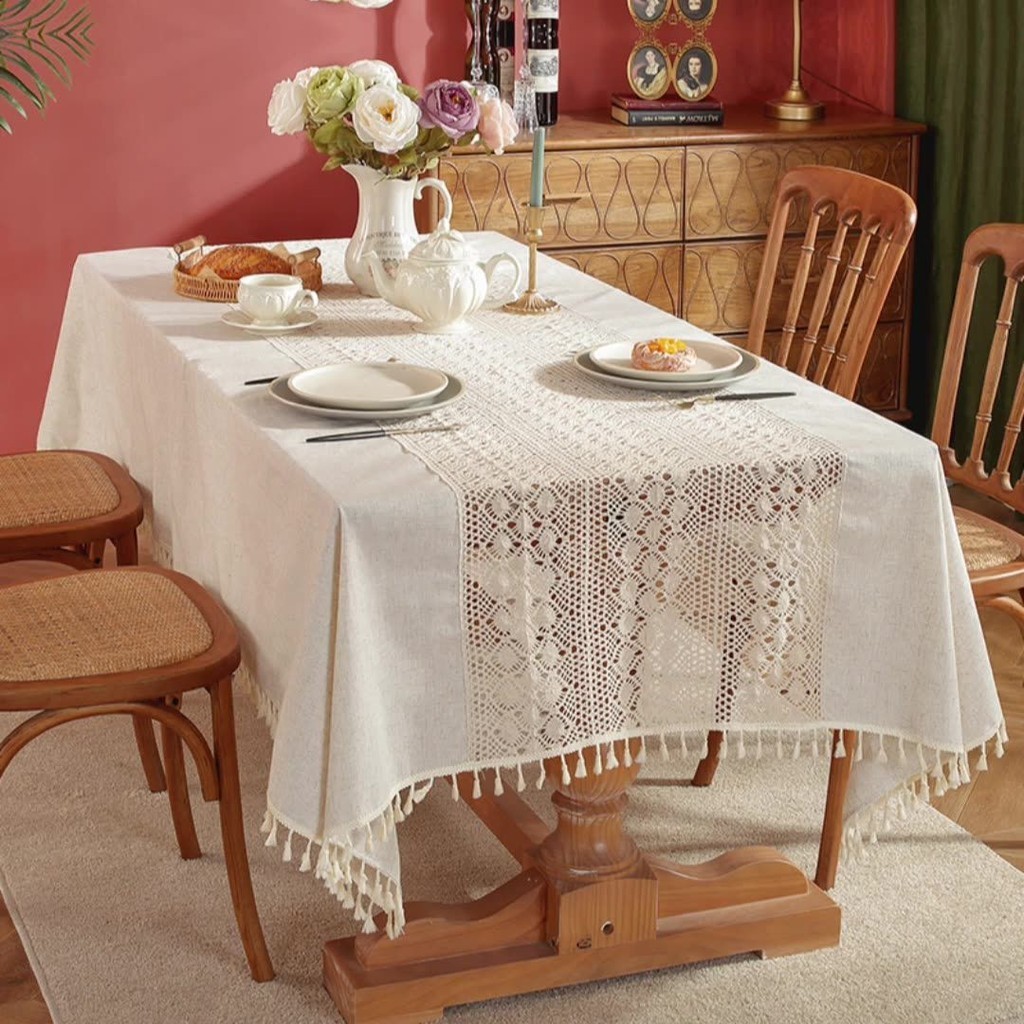 ผ้าปูโต๊ะ ลูกไม้ สีพื้น สไตล์อเมริกัน หรูหรา ประกบกัน งานฝีมือ ผ้าปูโต๊ะกาแฟ ผ้าปูโต๊ะรับประทานอาหาร ผ้าปูโต๊ะ