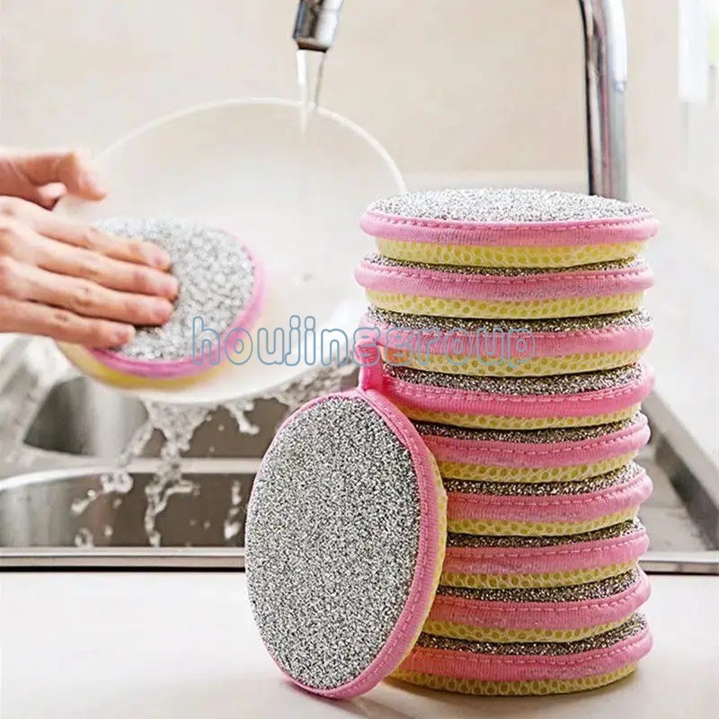 ห้องครัวสองด้านฟองน้ําล้างจานReusable Brushingหม้อเช็ดทําความสะอาดกระทะผ้าทําความสะอาดบ้านกําจัดจาระบีผ้าล้างจาน