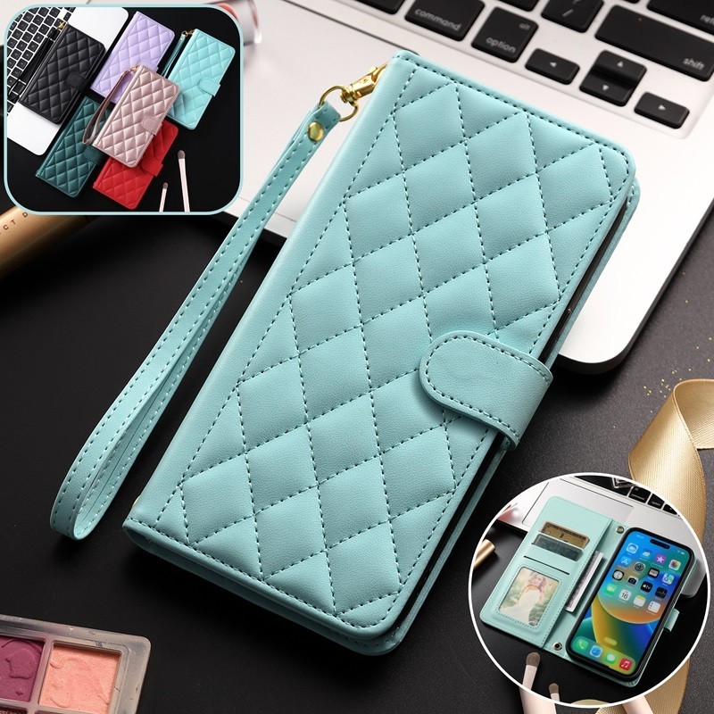 เคสโทรศัพท์หนัง ฝาพับ พร้อมช่องใส่บัตร และสายคล้อง กันกระแทก หรูหรา สําหรับ Xiaomi Redmi Note 13 Pro Plus Note 9 9S 8 Pro Redmi 13C