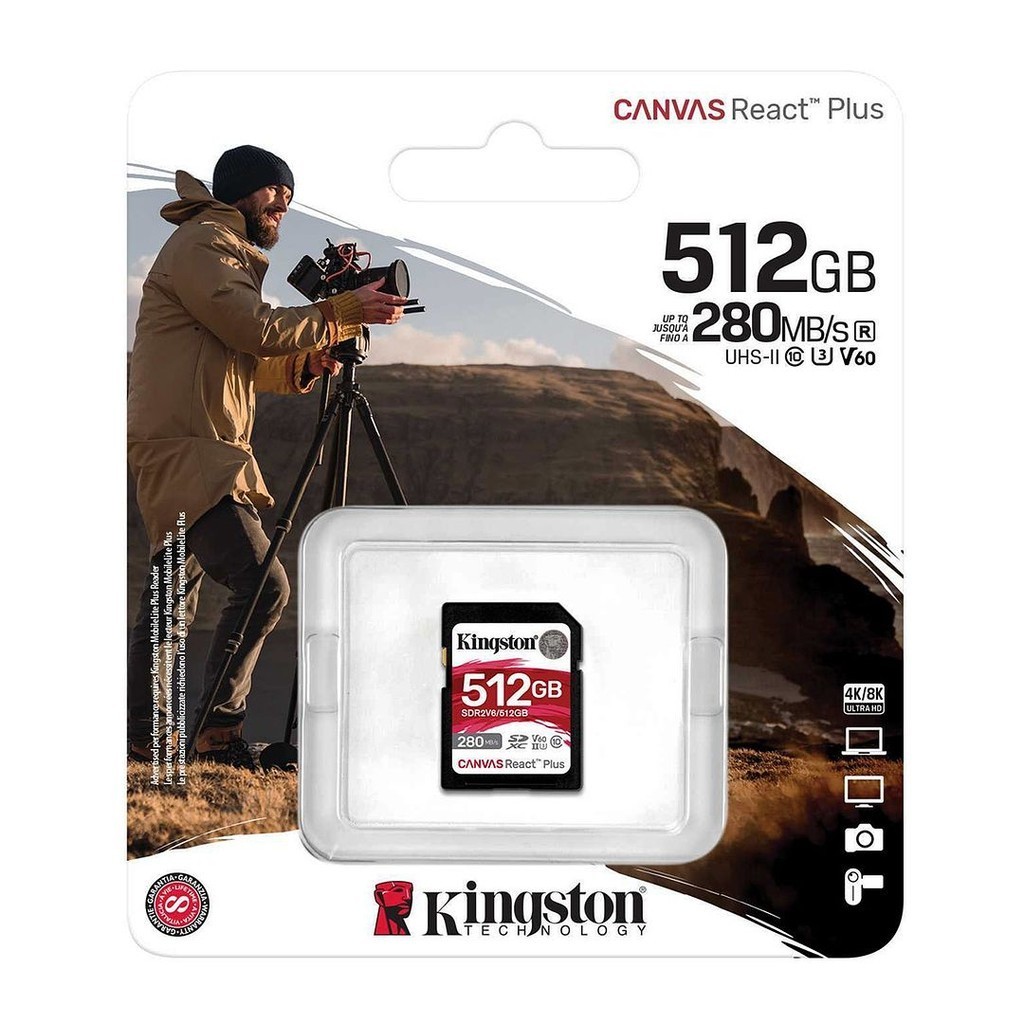 Kingston SDR2V6/512GB Canvas React Plus V60 UHS-II SDXC Memory Card (R:280MB/s)