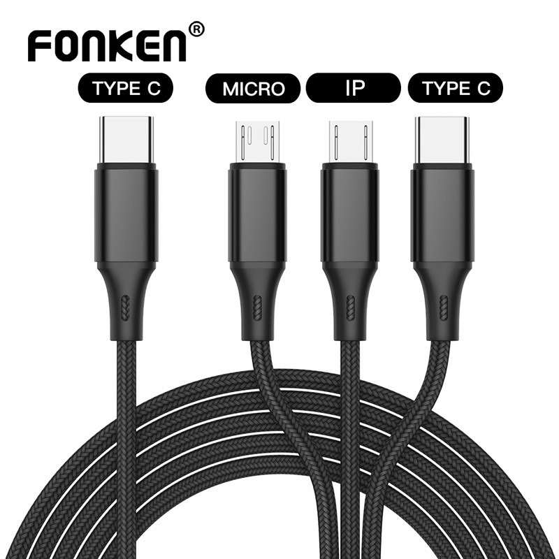 Fonken 3 in 1 Type C เป็น USB-C Micro USB iOS สายชาร์จ PD สายชาร์จโทรศัพท์ อุปกรณ์เสริม