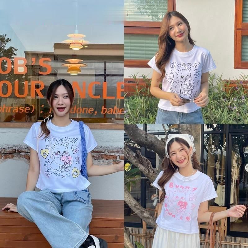 (กรุงเทพจัดส่งสินค้า)Mao Shop เสื้อครอป Bunny🐰Baby Tee  ✅พร้อมส่ง✅