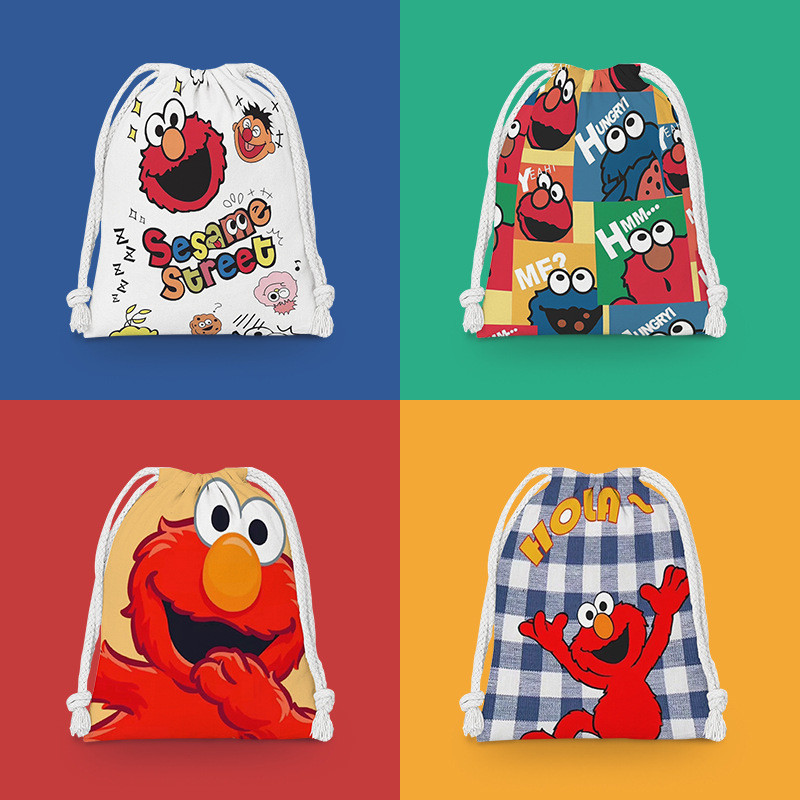 Sesame Street Drawstring กระเป๋าลิปสติก ลายการ์ตูน ขนาดเล็ก ผ้าพกพา สําหรับเก็บของนักเรียน