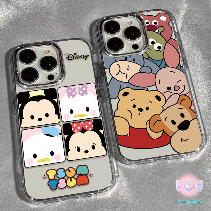 วินนี่เดอะพูห์และมิกกี้เมาส์กรอบรูปโลหะเคสโทรศัพท์เข้ากันได้กับiPhone X XR XS 11 13 15 12 ProMax 7 8 14 15 Plus SE2 3