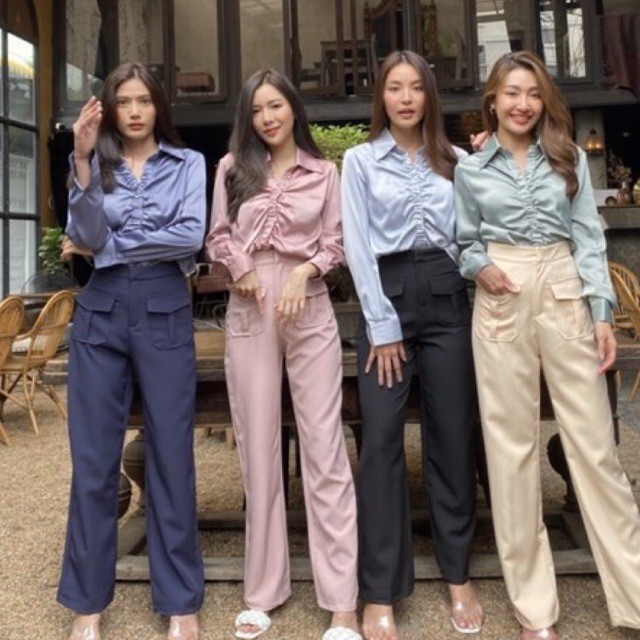 🥨เชิ้ตทรงจีบหน้า ผ้าซาติน🏷Pomthong