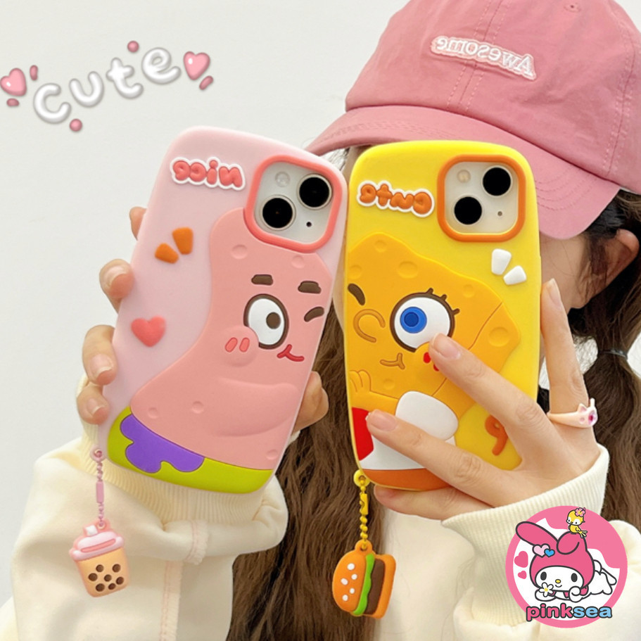 เคสโทรศัพท์ 3D Feel พร้อม Lanyard รองรับ iPhone 15 14 13 12 11 Pro Max การ์ตูนคู่ซิลิโคนเหลว TPU ป้องกันการตก