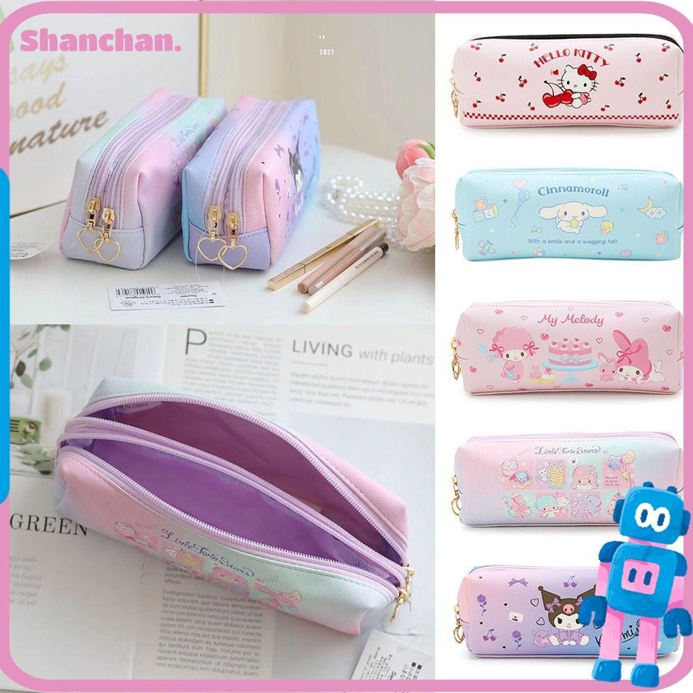 กระเป๋าเครื่องเขียน ปากกา หนัง PU แต่งซิปคู่ ทรงสี่เหลี่ยม ลายการ์ตูนคุโรมิ ชินนาม่อนโรล เมโลดี้ เหมาะกับของขวัญ สําหรับนักเรียน