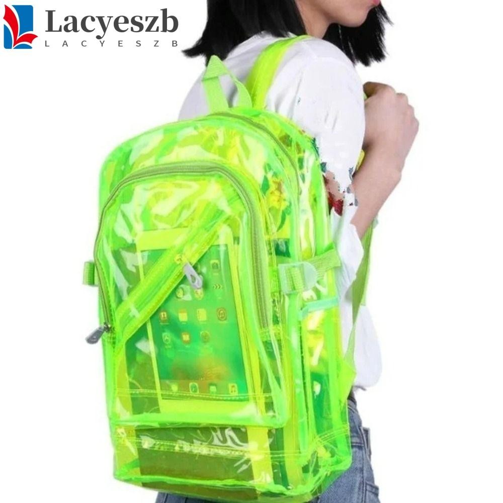 Lacyeszb กระเป๋าเป้สะพายหลัง กระเป๋านักเรียน กระเป๋าสะพายไหล่ แบบใส ขนาดใหญ่ จุของได้เยอะ กันน้ํา สีแคนดี้ สําหรับนักเรียน กลางแจ้ง