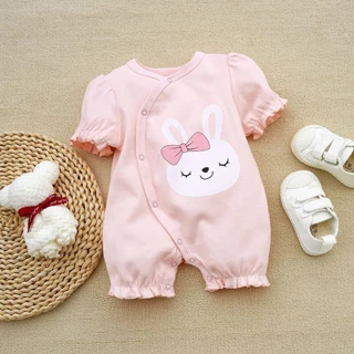 ชุดจั๊มสูทเด็กผู้หญิง แขนสั้น แรกเกิด - 12 เดือน พร้อมส่งจากไทย
