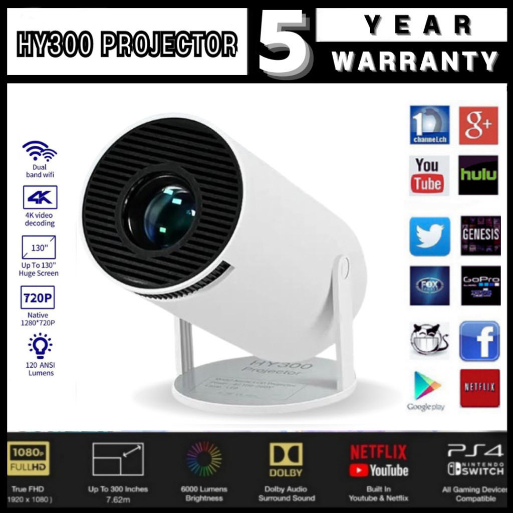 New จัดส่งภายใน 24🇹🇭 ชั่วโมง มินิโปรเจคเตอร์ Hy300 เครื่องฉายหนัง WiFi 1080P 4K HD รองรับการแชร์หน้า