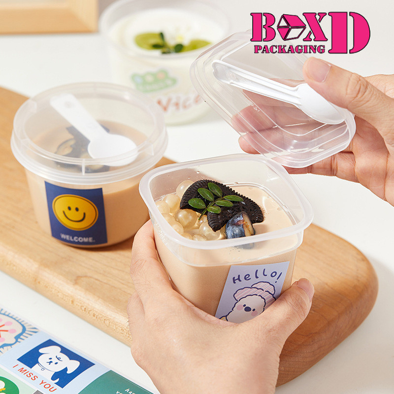 ถ้วยพุดดิ้ง โยเกิร์ต พลาสติกPPทนความร้อน พร้อมฝา+ช้อน  X87
