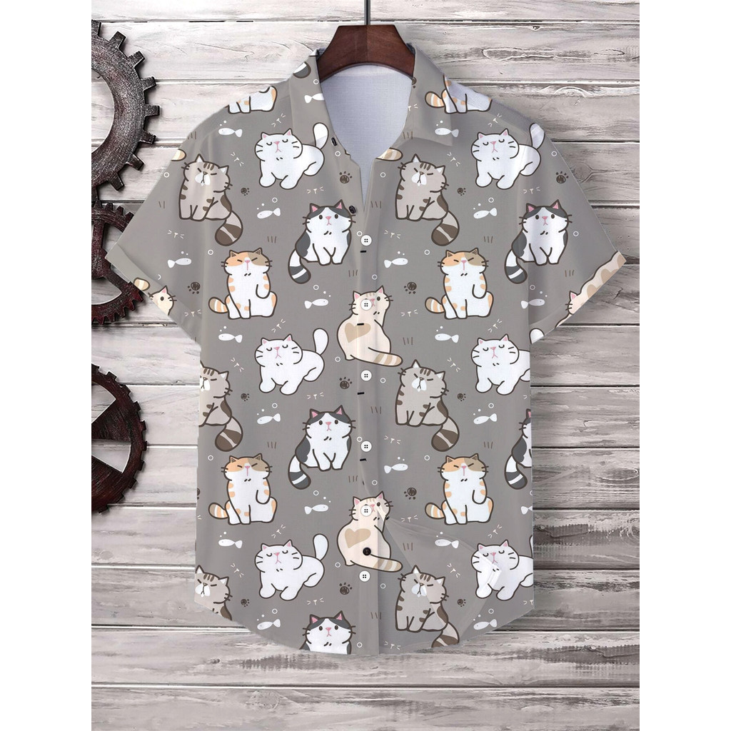 เสื้อเชิ้ตแขนสั้นลําลอง คอปก พิมพ์ลายการ์ตูนแมว 3 มิติ ขนาดใหญ่ สไตล์ฮาวาย สําหรับผู้ชาย และผู้หญิง ราคา ถูกที่สุด ดีลบีเคเค แกลเลอรีภาพที่ 5