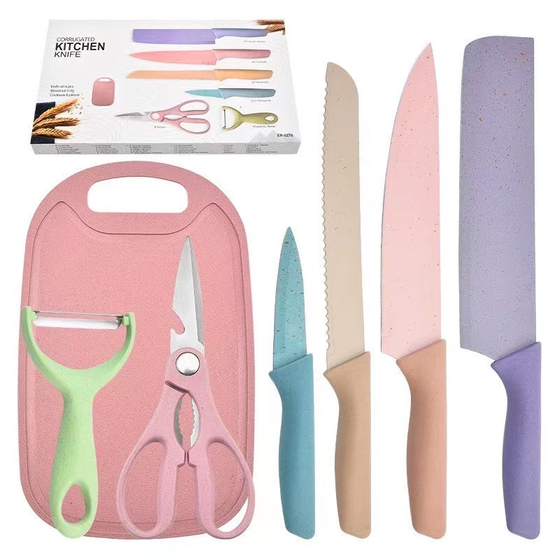 มีสต๊อก มีด เซตมีดทำครัวเคลือบเซรามิก 6 ชิ้น ชุดมีดทําครัวสีพาสเทล อุปกรณ์สำหรับทำอาหาร