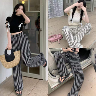 กางเกงแบบเกาหลีสไตล์สไตล์ ลายลายดำขาว ผ้าละมุน สวมใส่สบาย เก…