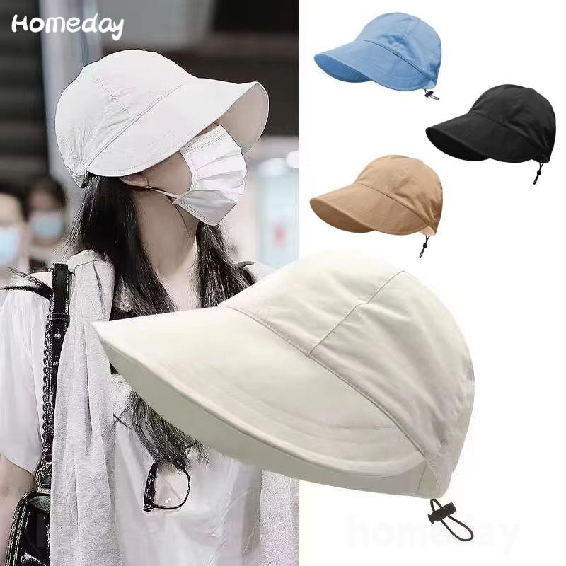 หมวกบังแดด ปีกกว้าง แบบนิ่ม สามารถพับได้ สีพื้น สไตล์ชาวประมง แฟชั่นฤดูร้อน สําหรับผู้หญิง