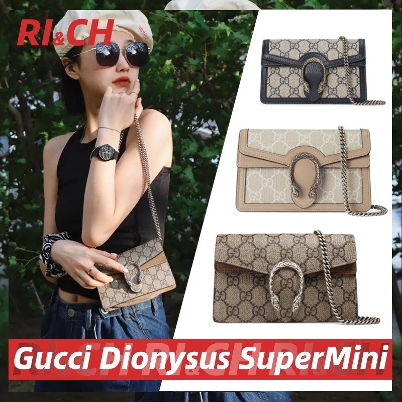 Wxwrich Gucci's ของแท้ สินค้าราคาถูกที่สุด DIONYSUS GG SUPREME กระเป๋าสะพายไหล่ ขนาดเล็ก WU