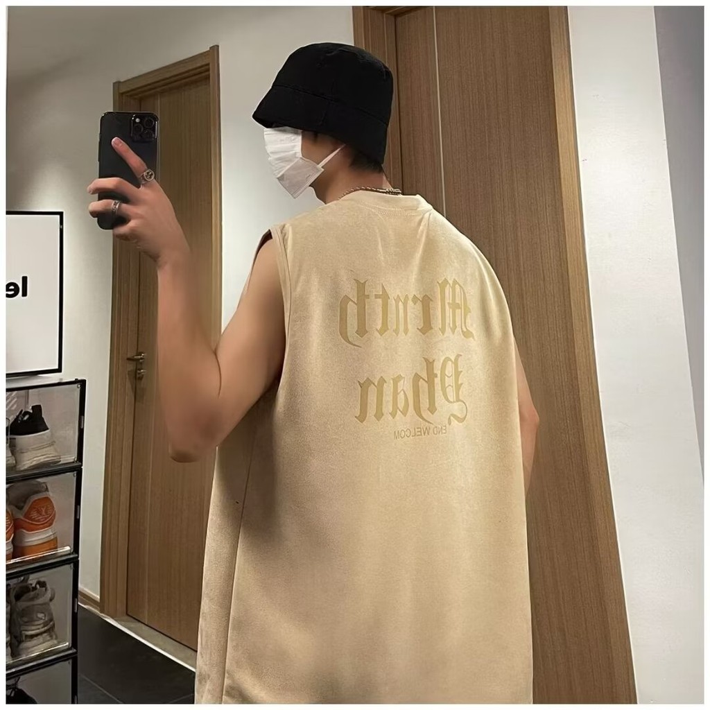 เสื้อกล้าม แขนกุด ทรงหลวม สไตล์อเมริกัน สตรีท แฟชั่นฤดูร้อน สําหรับผู้ชาย