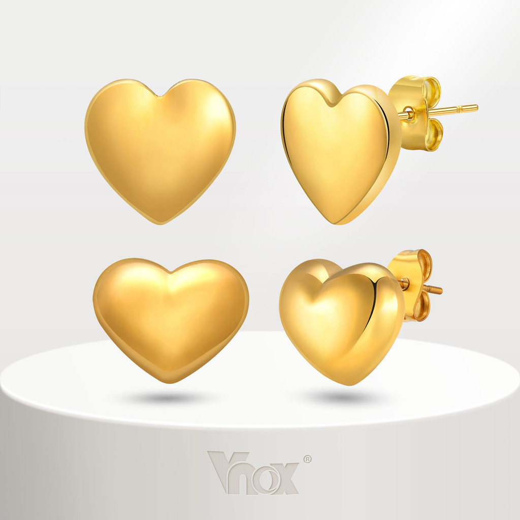 Vnox ต่างหูสตั๊ด สเตนเลส ทอง 18K รูปหัวใจ ขนาดเล็ก เรียบง่าย กันแพ้ เครื่องประดับ สําหรับผู้หญิง