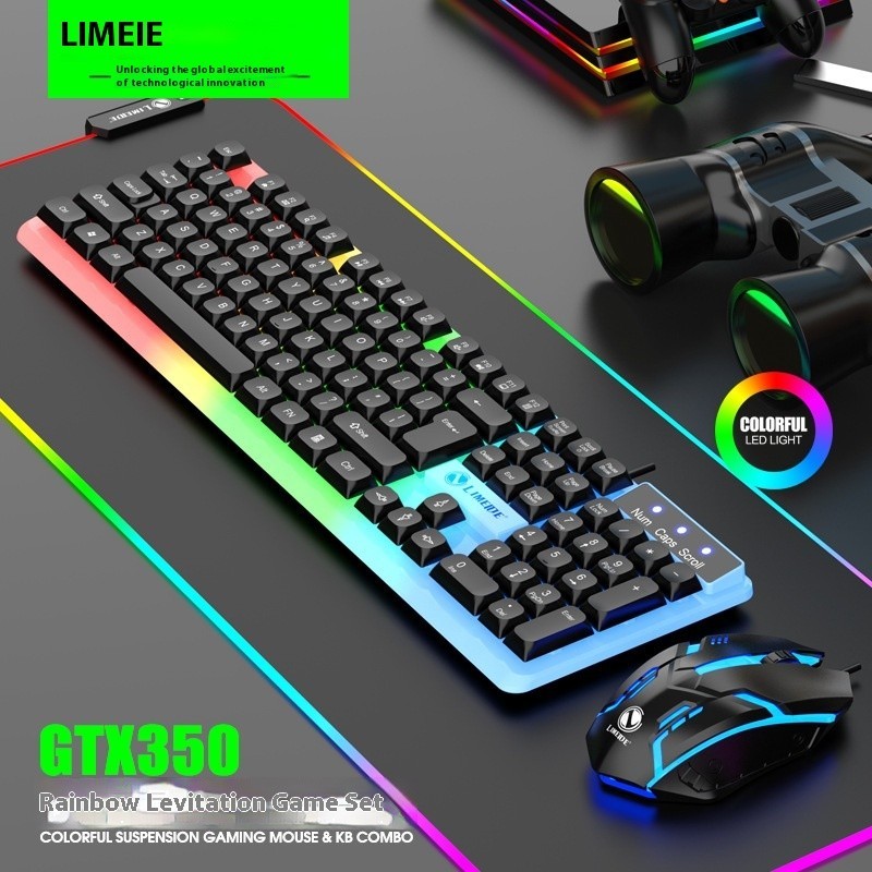 Gtx350 ชุดคีย์บอร์ดและเมาส์เรืองแสงแป้นพิมพ์ระงับความรู้สึกเชิงกลเมาส์สําหรับเล่นเกมและแป้นพิมพ์