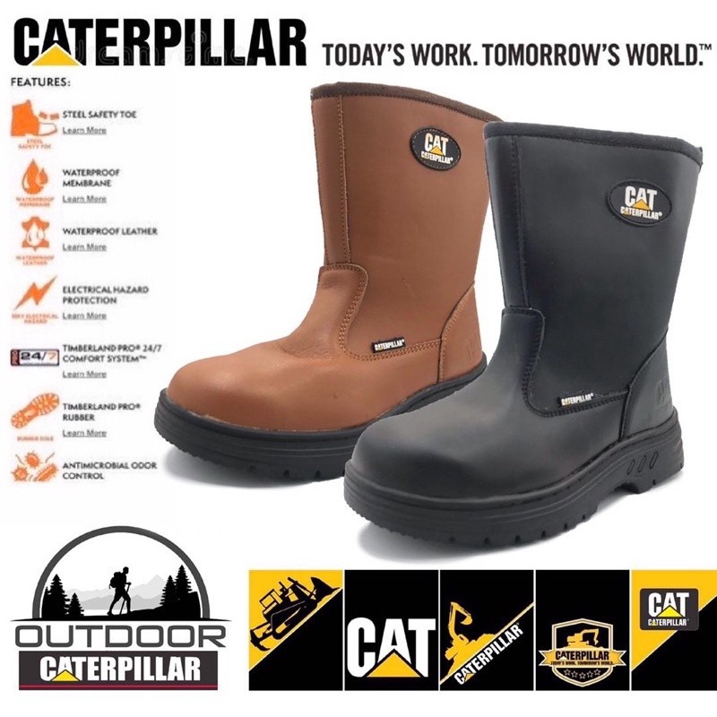 CAT HighCut Heavy Duty Working Boots Safety Boot Steel Toe Cap Steel Midsole Kasut Safety Caterpillar Lasak กันน้ํา