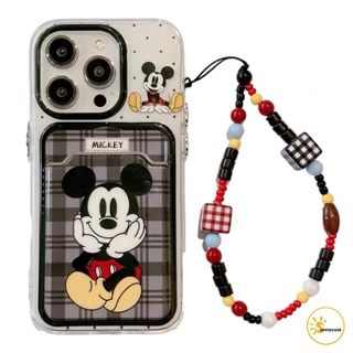 เคสแบบนุ่มพร้อมสายคล้องสำหรับใส่บัตรมิกกี้เม้าส์สุดน่ารัก เข้ากันได้กับ IPhone XR 15 12 11 13 14 16 Pro Max 7 8Plus XS X