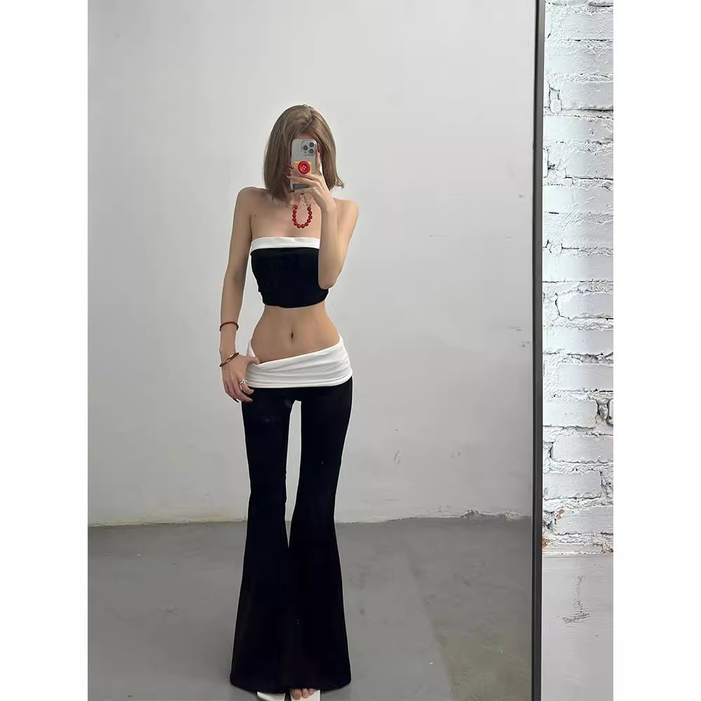 American Style Sexy Hot Girl Outfit for Women Summer New Cool Sassy Wide Leg Casual Pants Black Tube