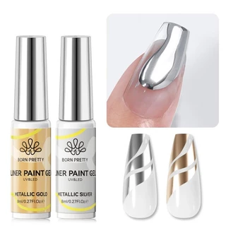 【Local】BORN PRETTY 2pcs โลหะ Silver Gold Line เจลเล็บ Ultra-thin Shinning Graffiti Stripe ภาพวาดเล็บเจล 8ml