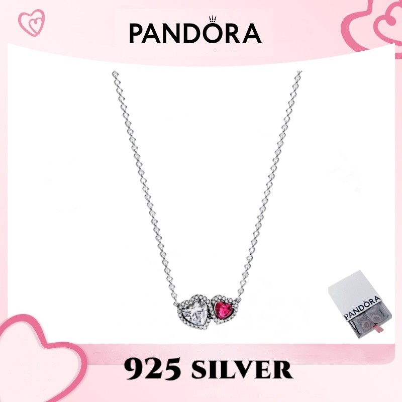 ใหม่ 100% PANDORA New S925 Pure Silver Jewelry Gift Necklace Set Halo Hearts Pendant Necklace 393632ค01