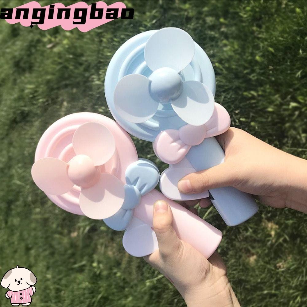 Angingbao พัดลมขนาดเล็กแบบกดมือ, พัดลมมือถือทนทาน ABS, พัดลมน้ําหนักเบาการ์ตูนรูปอมยิ้มป้องกันการตก