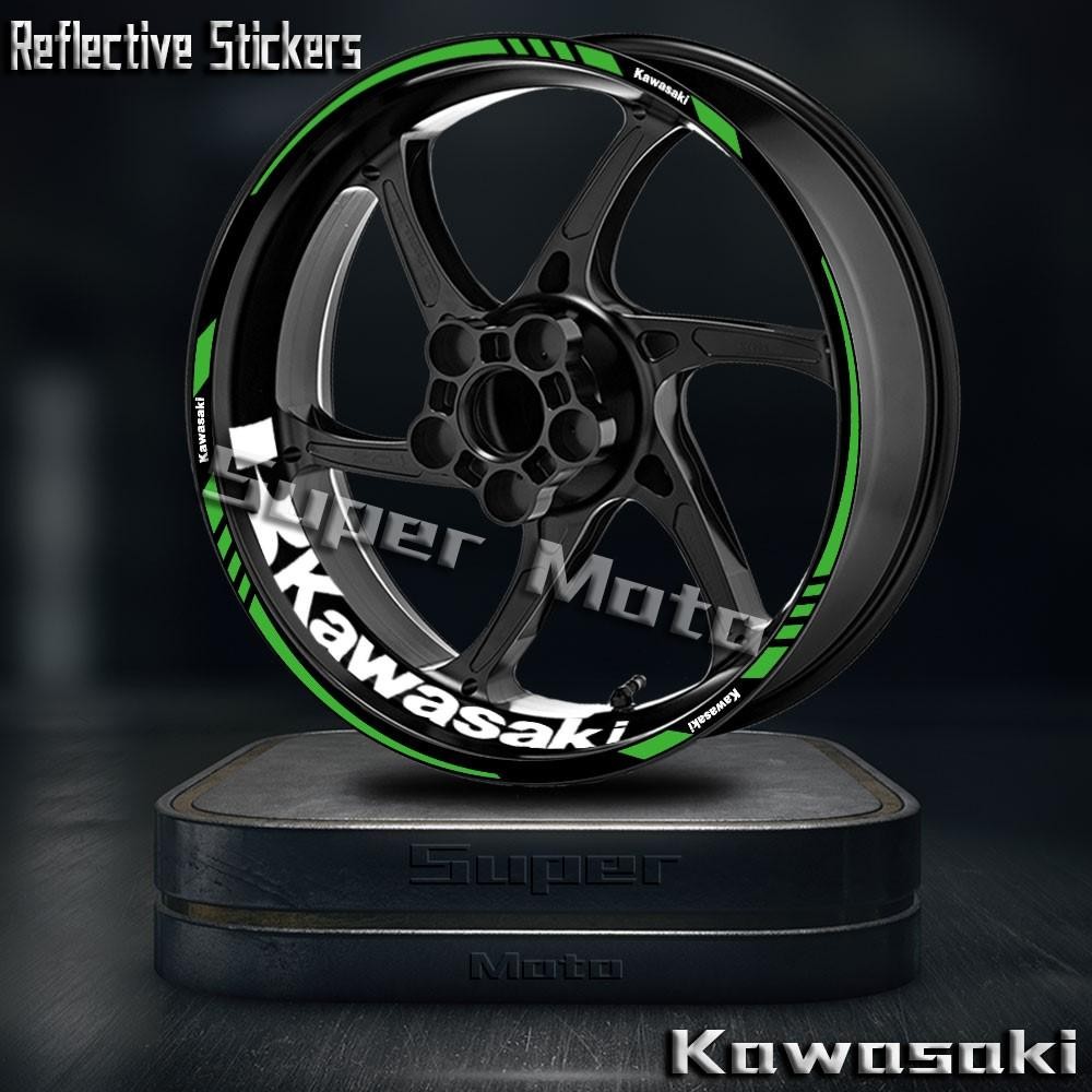 KAWASAKI สําหรับkawasaki Ninja 300 400 500 600 z 650 rs z 400 klx 300sm 230sm Er6n zx-4R zx-6rรถจักรยานยนต์ล้อสะท้อนแสง17 "R Stripeเทปรูปลอกอุปกรณ์เสริมกันน้ํา
