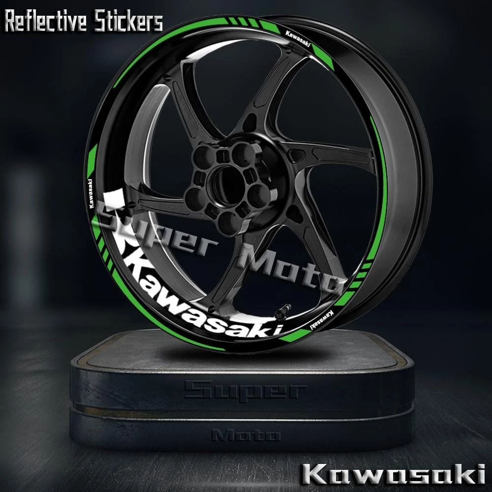 KAWASAKI สําหรับkawasaki Ninja 300 400 500 600 z 650 rs z 400 klx 300sm 230sm Er6n zx-4R zx-6rรถจักรยานยนต์ล้อสะท้อนแสง17 "R Stripeเทปรูปลอกอุปกรณ์เสริมกันน้ํา