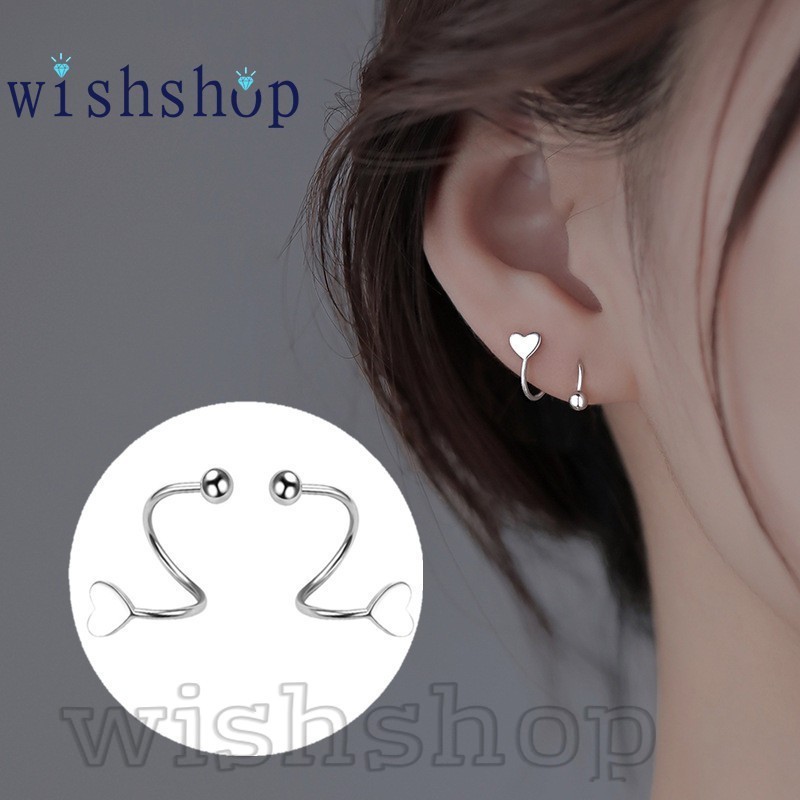 Sfse - เครื่องประดับเจาะ - ต่างหู Twist Love Heart Stud - ต่างหูห่วงรูปตัว S - สีเงิน - ต่างหู Tragus กระดูกอ่อนดาว