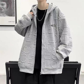 LDF Design เสื้อแจ็คเก็ตคลุมมีหมวก เสื้อหนาวแขนยาวมีหมวก การออกแบบภาษาอังกฤษสามมิติ คุณภาพสูง สีดำ/สีขาว/สีเทา NT51