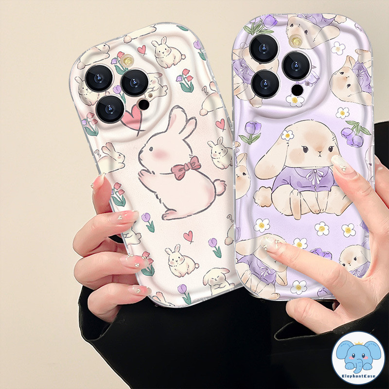 ดอกไม้สดรักหัวใจกระต่ายน่ารักกรณี iPhone 11 7 8 Plus 15 XR 15 11 14 13 12 Pro Max 15Pro X XS Max