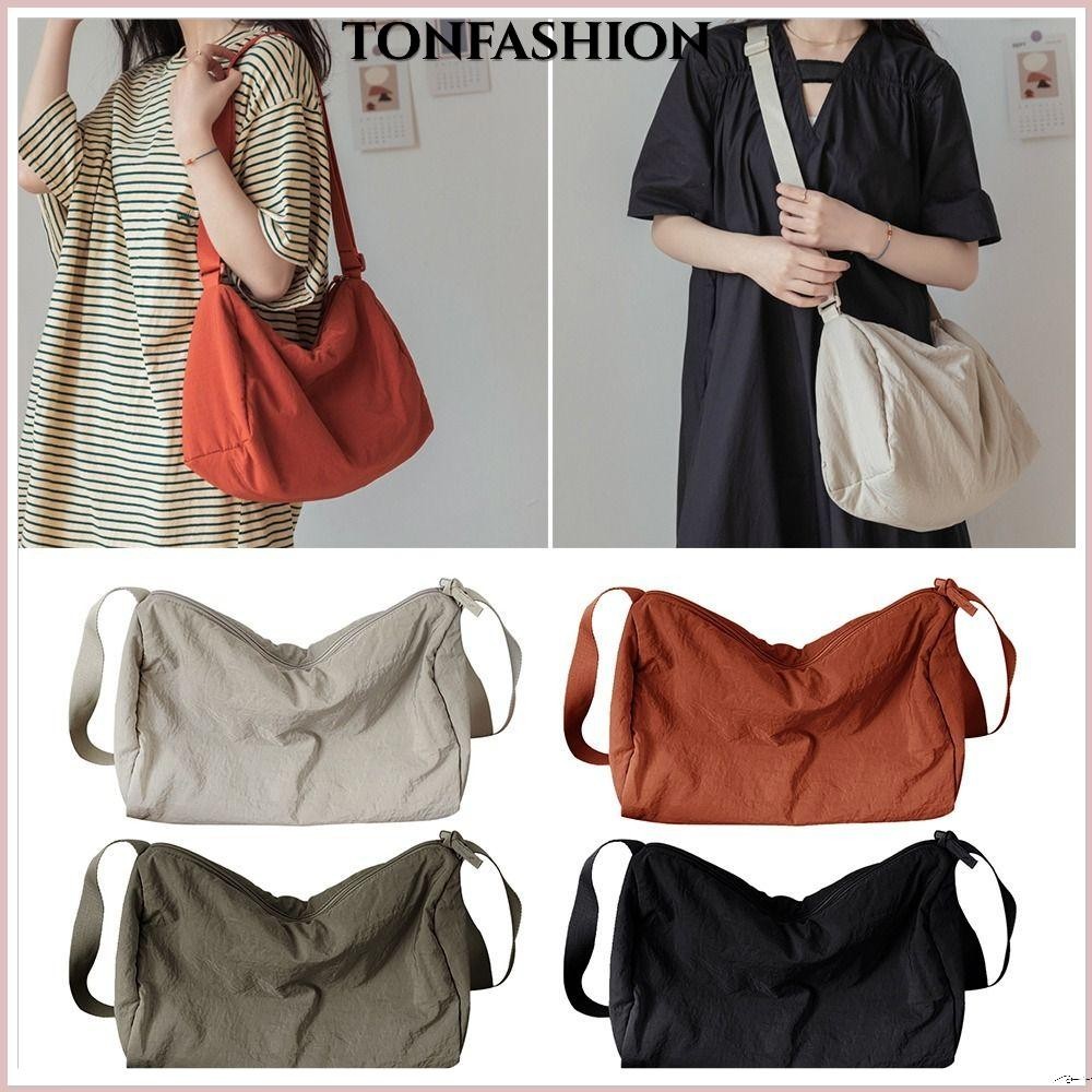 Tonfashion กระเป๋าสะพายข้าง ผ้าไนล่อนนุ่ม ความจุขนาดใหญ่ สําหรับนักเรียน